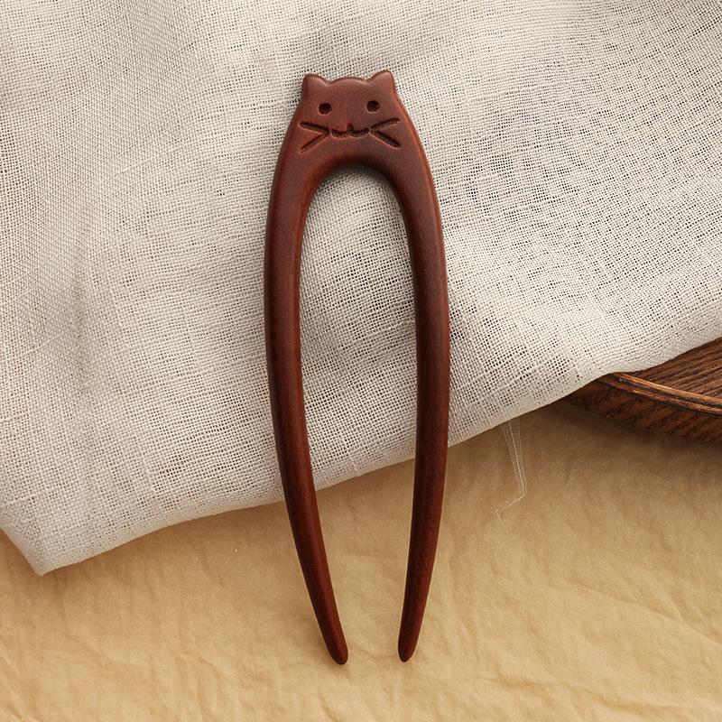 

Милая кошачья U-образная сандаловая заколка для волос, Новая китайская ретро заколка-диск для волос, Аксессуары для ханьфу в древнем стиле, Аксессуары для головы
