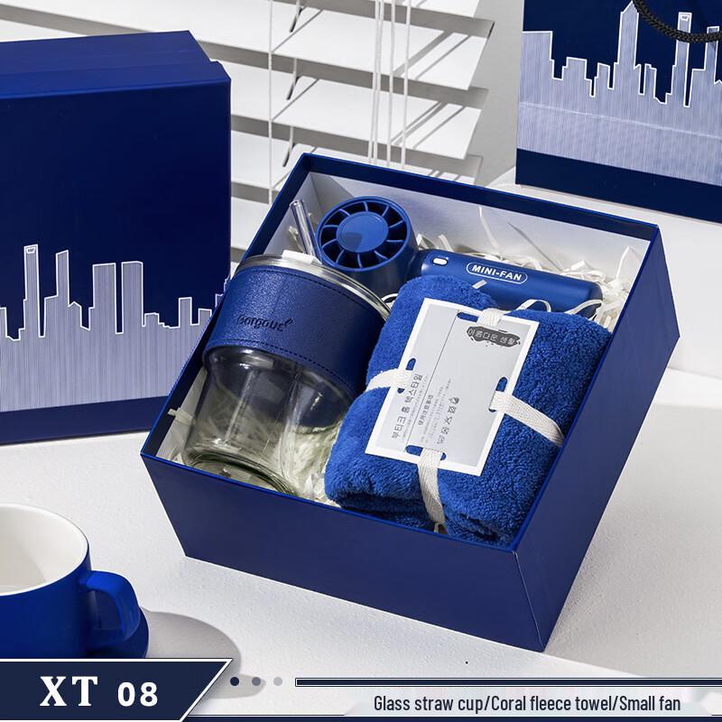 Holiday Gift Set with Straw Cup, Towel, and Mini Fan XT08 Straw Cup + Towel + Mini Fan