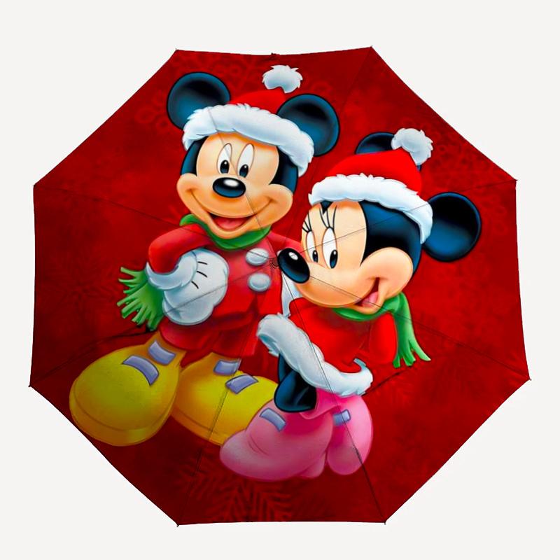 1pc Mickey & Minnie Christmas Edition Umbrella - Automatic Opening/Closing, Foldable Design, 8-Rib Structure, Outdoor Use, Festive Gift for