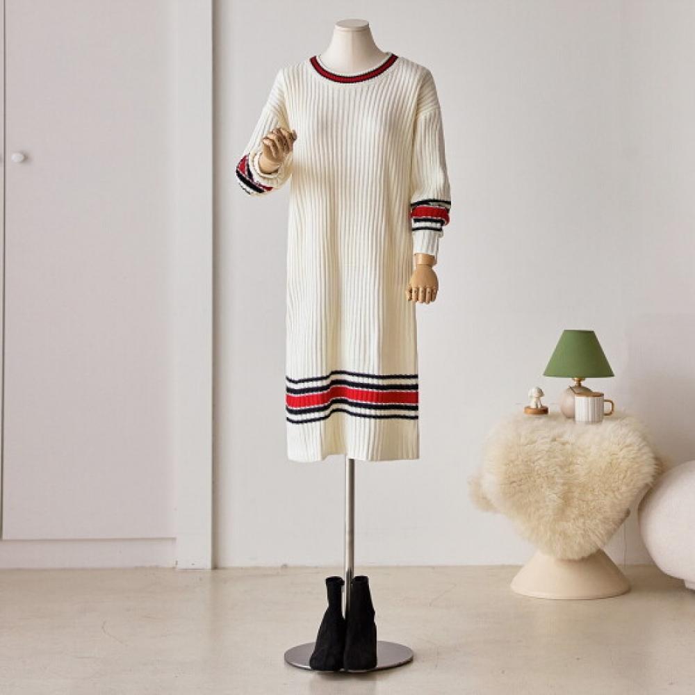 Customable Line Color Block Knit Long Dress T2512op626d