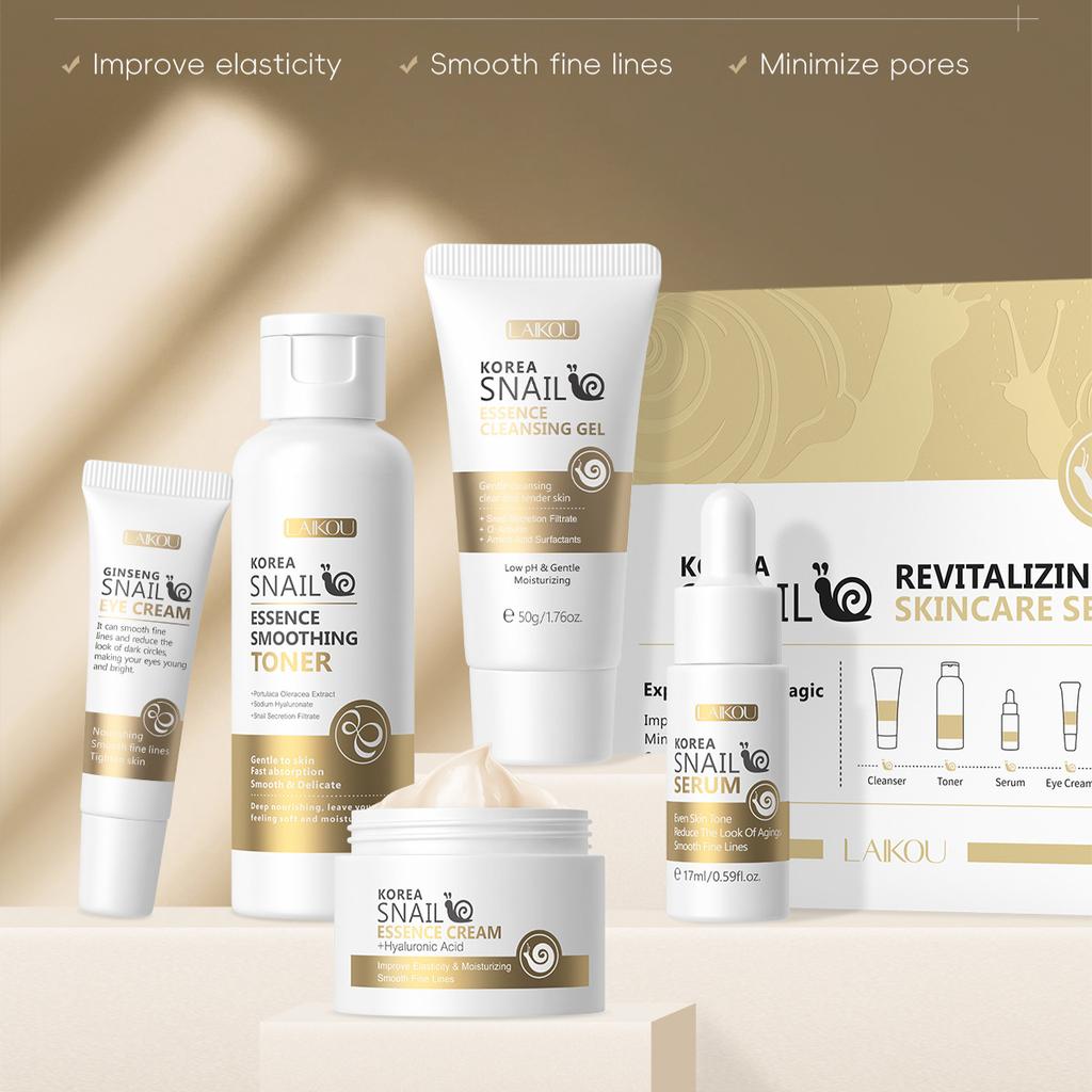 LAIKOU Snail Skincare 5-Piece Set for Facial Care and Brightening Complexion