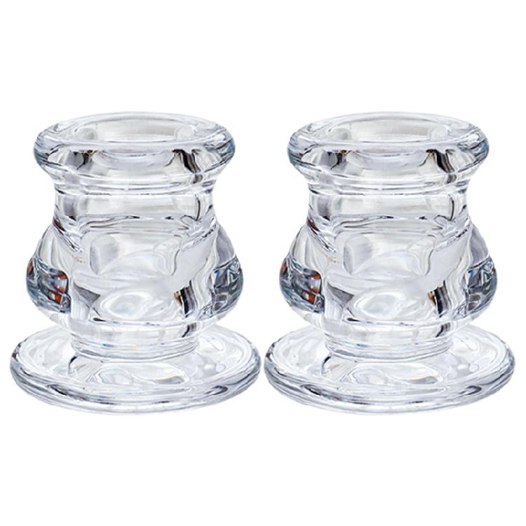 2pcs Clear Glass Candle Holder for Taper Candle for Wedding Table Setting &Holiday Decoration, Solid Base Candle Holder