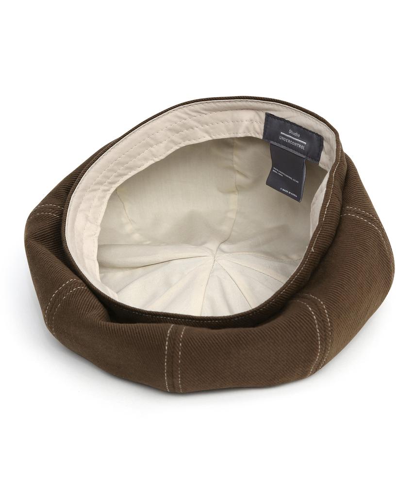 Eondeokeonteulolseutyudio Stitch Detail Cotton 8-Panel Classic Beret Bread Beret / Ht / W Brown