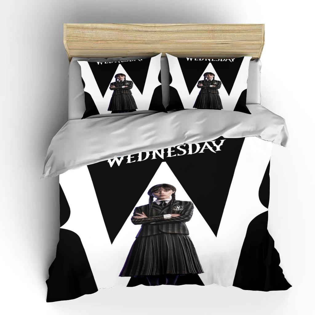 10 Größen Gruseliges Wedne-sday Muster Bettwäsche 3-teiliges Set King Size Doppelbett Bettwäscheset Mikrofaser oder Polyester Bettbezugset