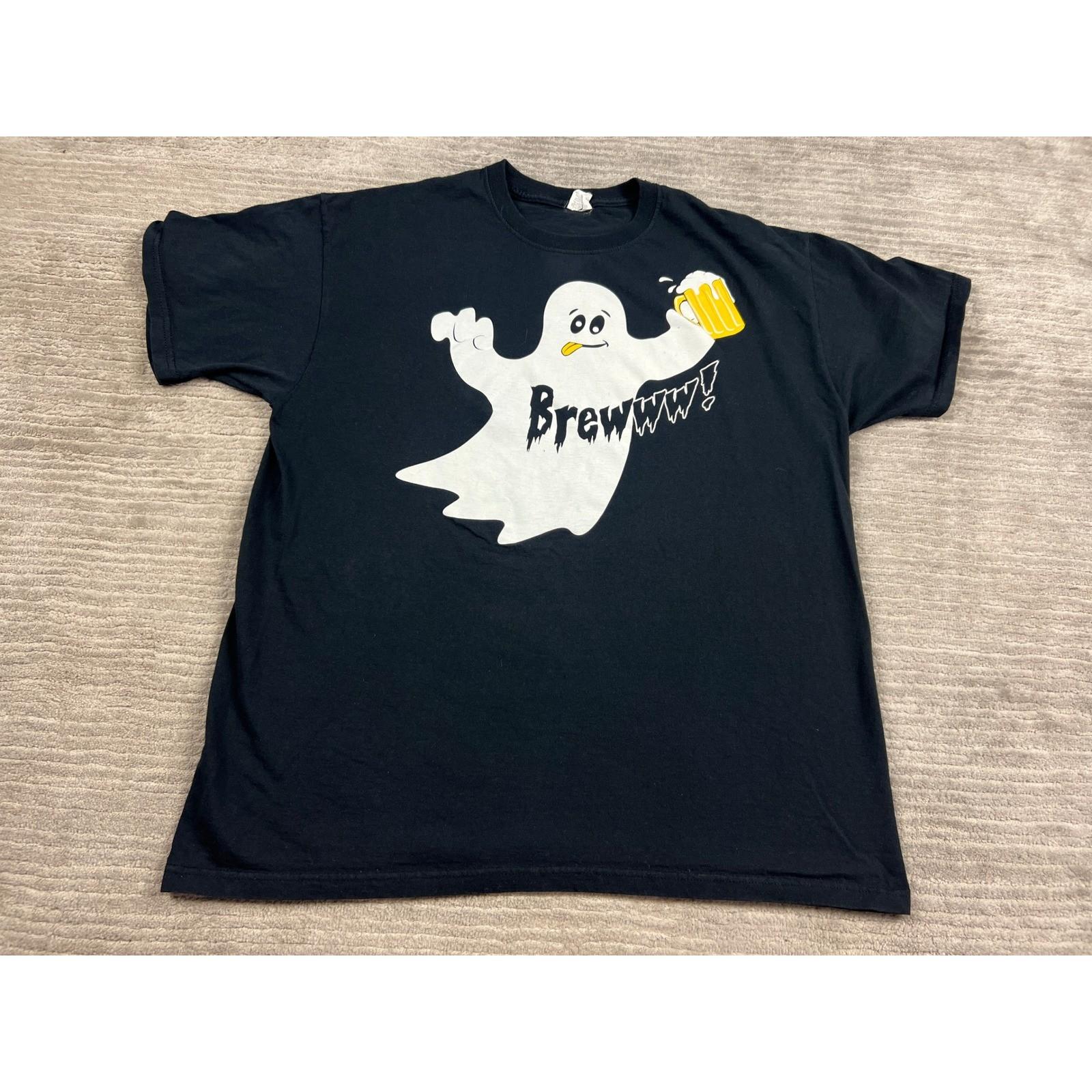 Jerzees T-Shirt Mens Large Black Brewww Ghost Beer Graphic Short Sleeve Casual Unisex T-Shirt M