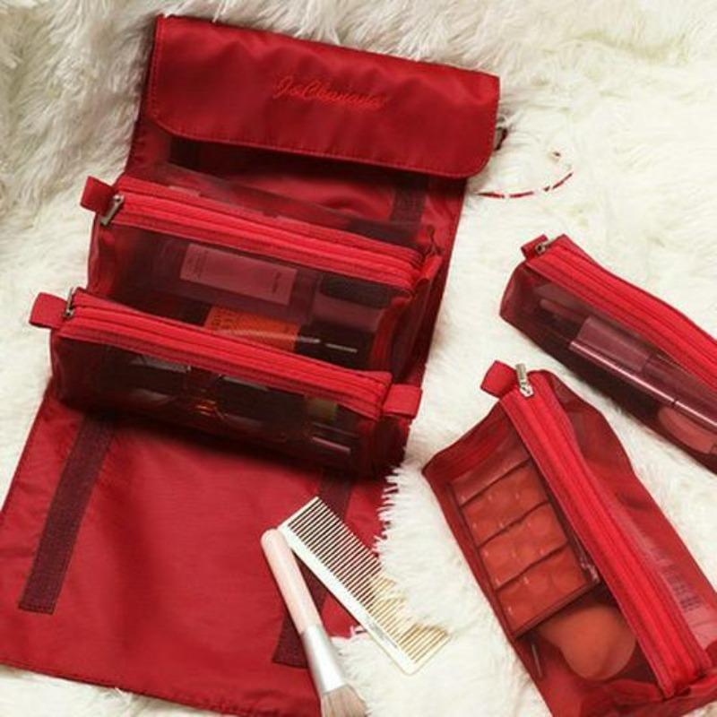 1Pc Portable Waterproof Hanging Cosmetic Bag - Large Capacity 4-in-1 Travel Toiletry Organizer
