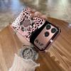 Sparkling Pink Leopard Metallic Tempered Glass Phone Case For iPhone 11 12 13 14 15 16 17 Pro Max 15 14 Plus 17 Air 17E Cover