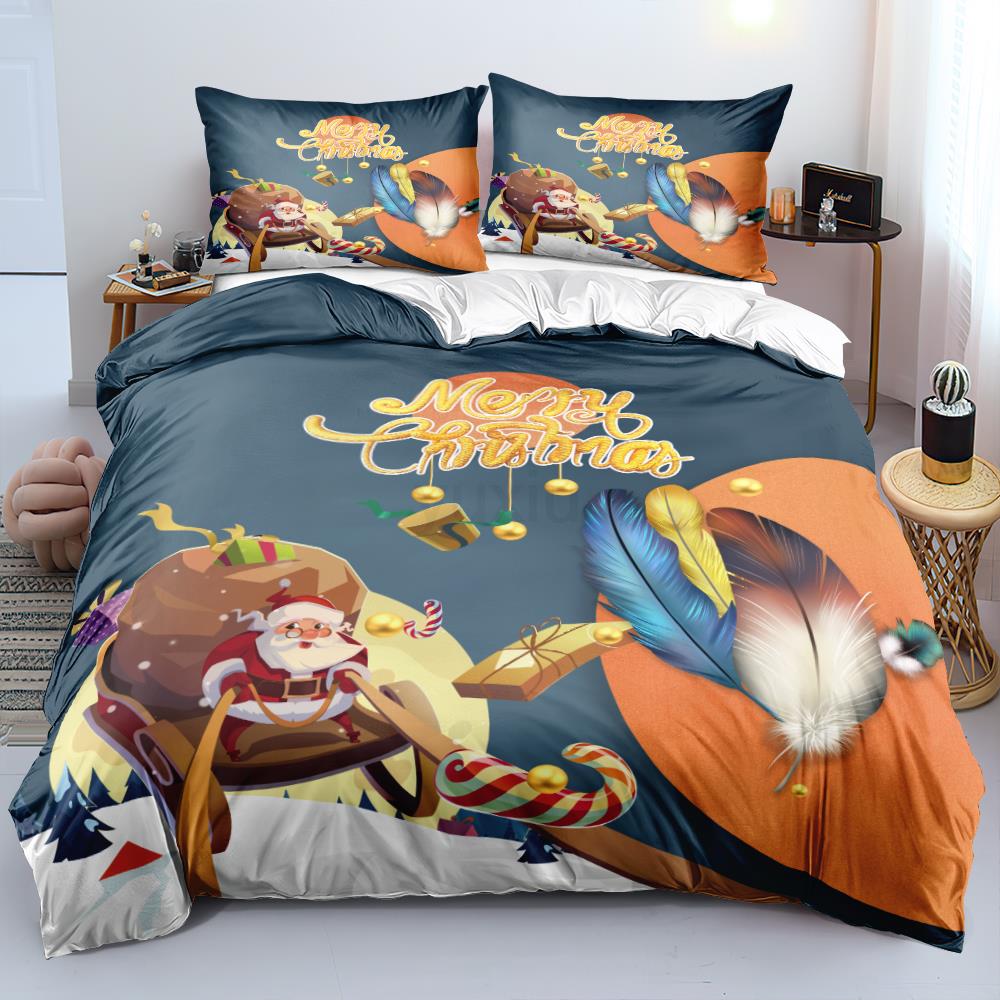 3D Christmas King Queen Duvet Cover Set Kids Cartoon Merry Christmas Red Quilt Cover 2/3pcs Polyester Beddings Set Single Double