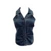 Women's Halter V-Neck Denim Vest: Body-Hugging, Elastic Back, Short, Sleeveless Top. Style 830.