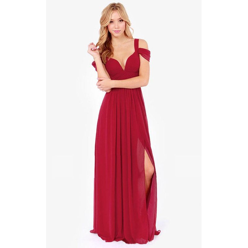 

Классический Хит Продаж Модный Стиль Весна Лето Шифон Сексуальное Вечернее Платье Сексуальное Модное V-образным Вырезом Платье С Юбкой Клеш Burgundy XL