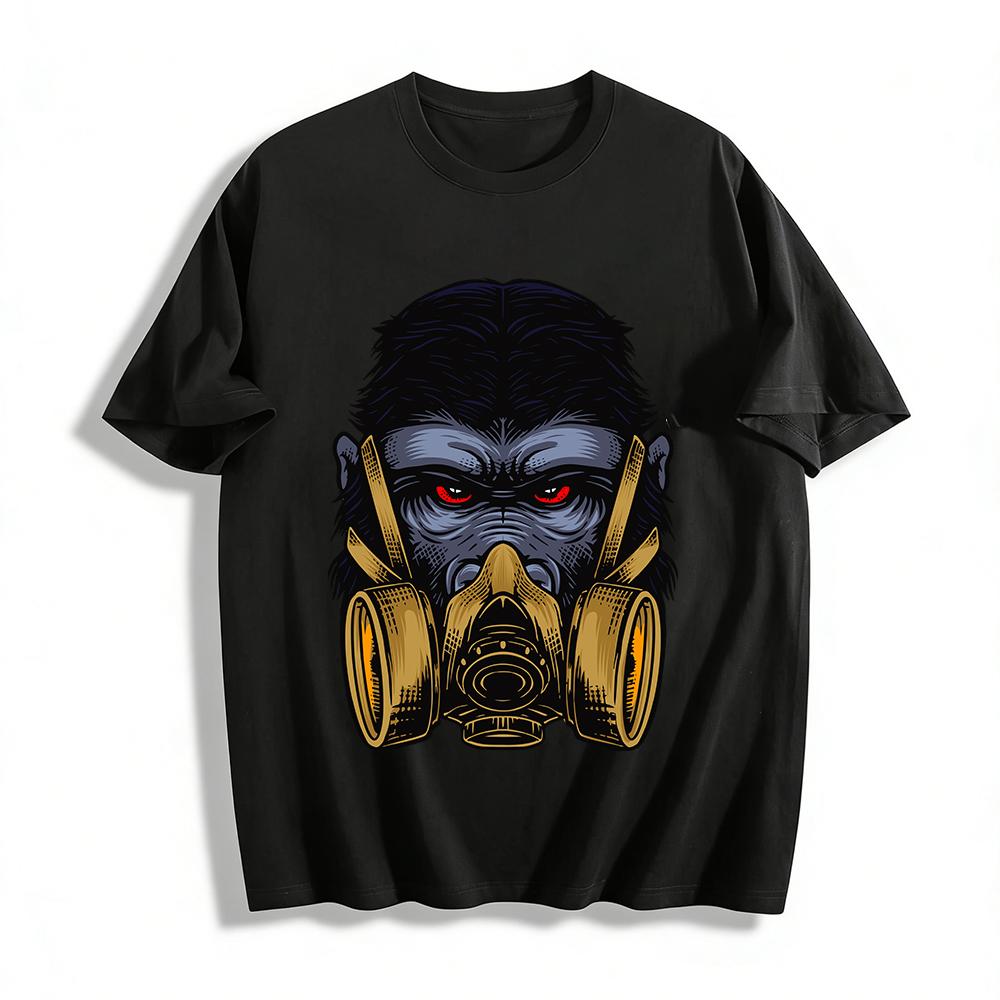Red-Eyed Gorilla Gas Mask Print Trendy Casual Short Sleeve T-Shirt Pure cotton T-shirt XXS