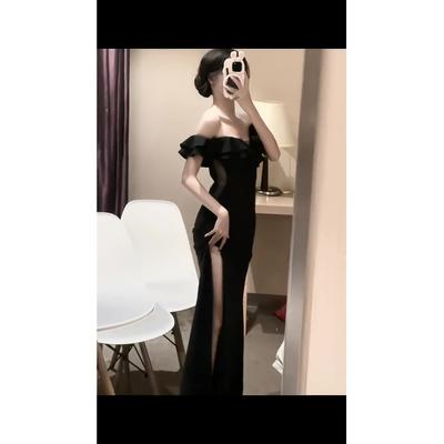 Temperament Celebrity High-end Exquisite Dress Banquet Evening Dress Slim-fitting Hip-wrapped One-word Shoulder Tube Top Dress