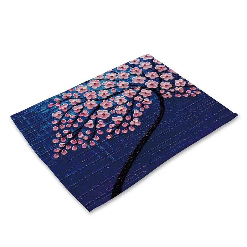 

Flower Tree Pattern Kitchen Placemat Dining Table Mat Drink Coaster Cotton Linen Pad Bowl Cup Mat 45*30cm Home Decor 2pcs 30x45cm