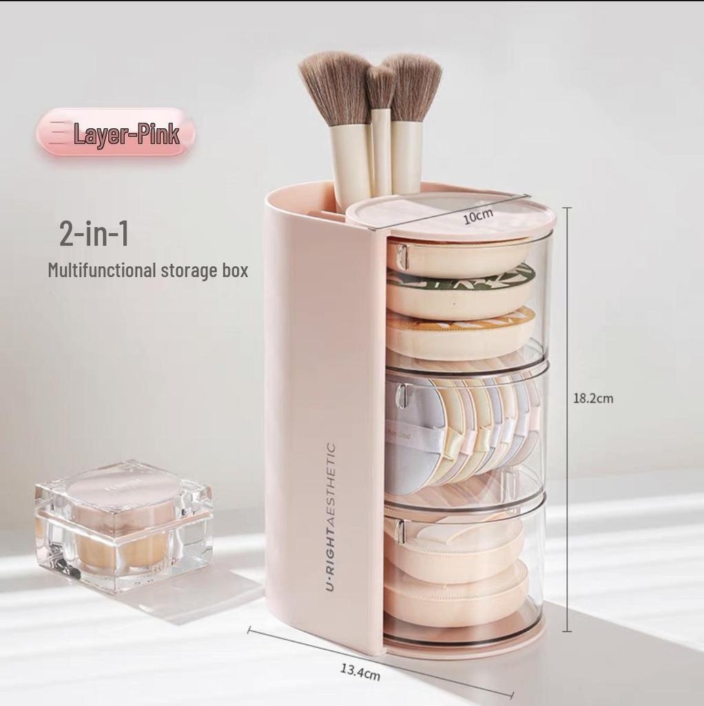 Rotating Dustproof Makeup Organizer: Storage Box for Puff, Lipstick, Brush, and Egg Cushion