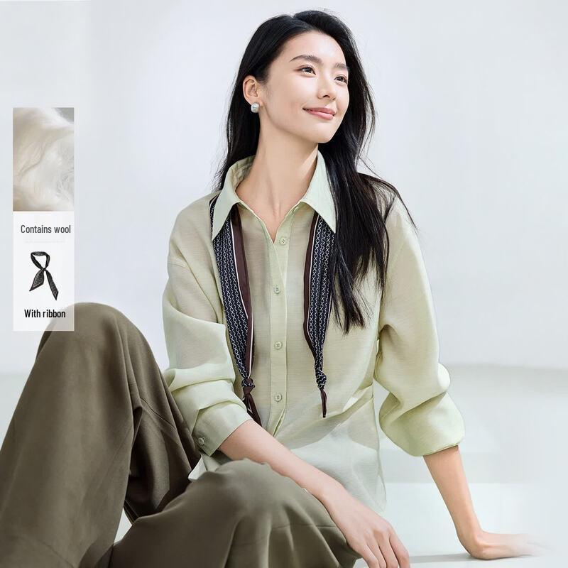 IHIMI Women s Sheer Textured Tie-Front Shirt L