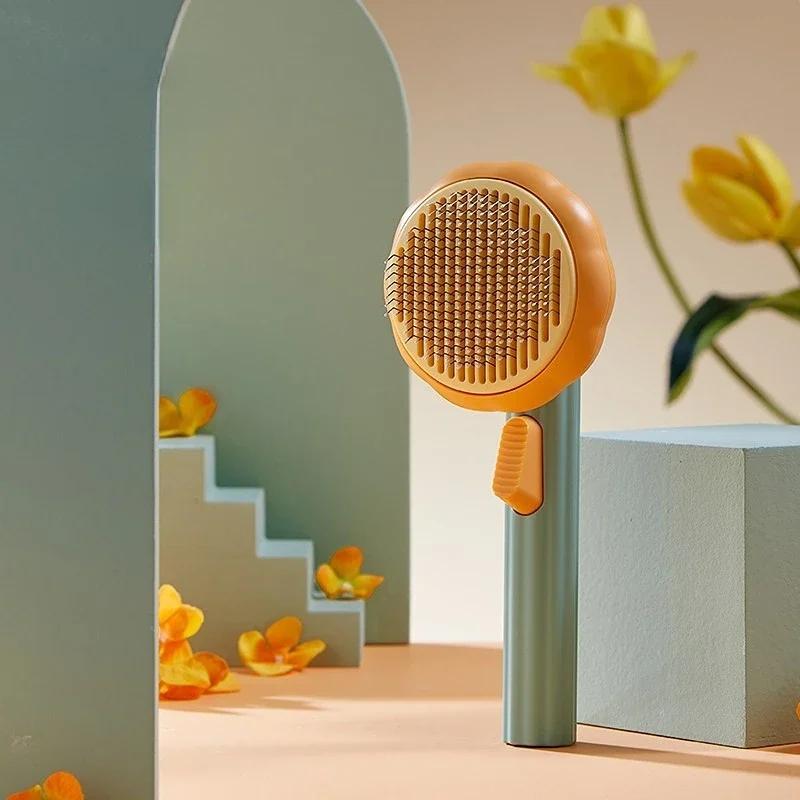 

Самоочищающаяся расческа-пуходерка с тыквой для собак, кошек, щенков, кроликов, щетка для ухода, инструмент, аккуратно удаляет рыхлый подшерсток, спутанные волосы фиолетовый