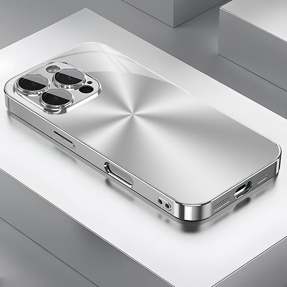 Minimally textured pattern silver plated glass phone case suitable for iPhone 17 16 15 14 13 12 11Pro/Max/Plus scratch resistant