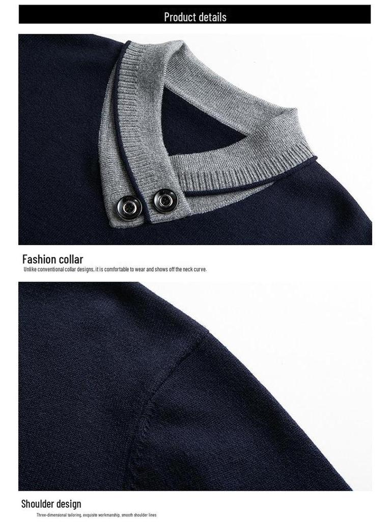 Pierre Cardin Men's Thickened Knit Pullover – Casual Autumn/Winter Long-Sleeved Sweater for Middle-Aged Men