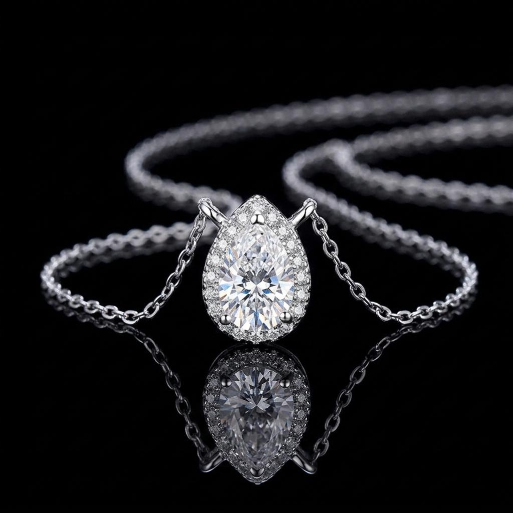 Factory S925 Silver Water Drop Moissanite Pendant Necklace Special Pear Cut GRA Moissanite Necklace for Women Gift