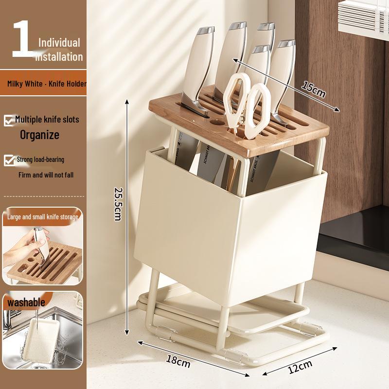 Multifunctional Kitchen Knife and Cutlery Holder with Cutting Board Storage