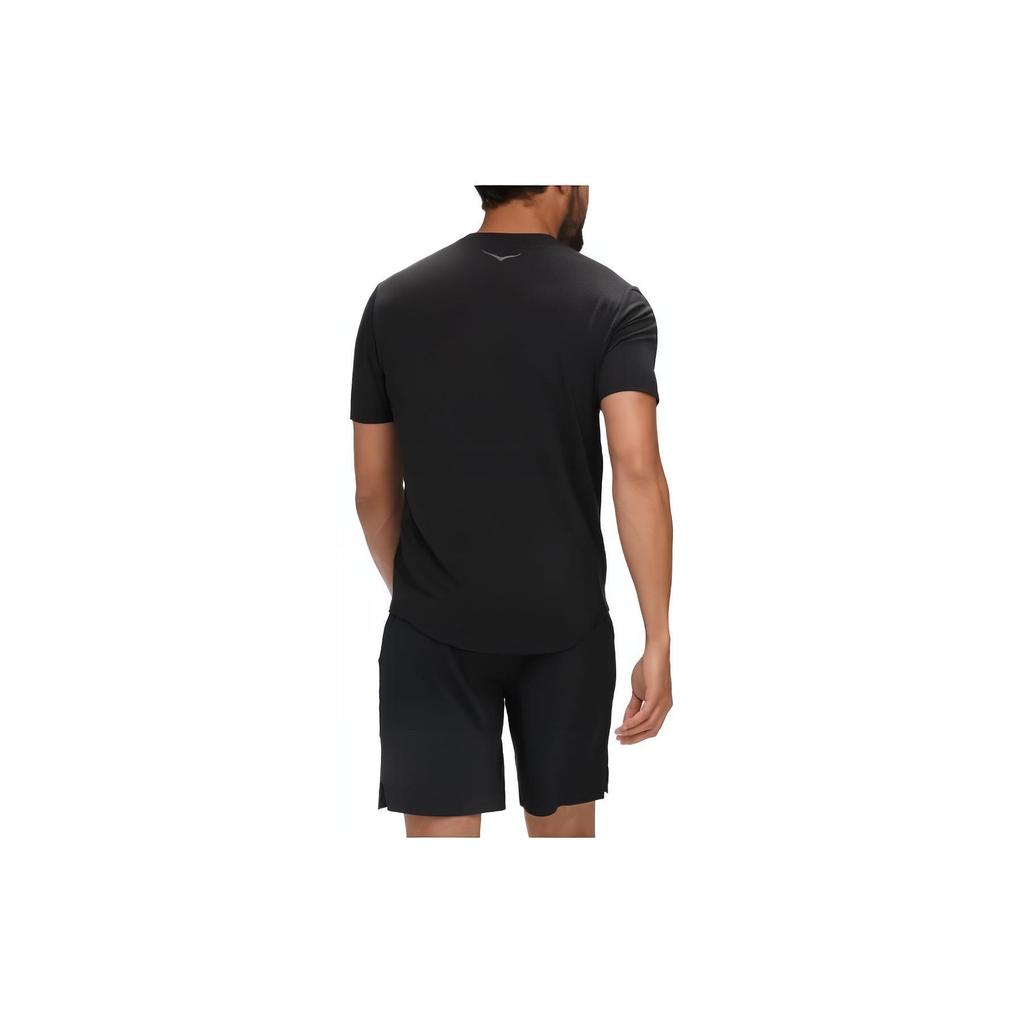 Hoka One One Essential Tee Solid Color Round Neck Slim Fit Short Sleeve T-Shirt Men Tops Black 1141757-BLK