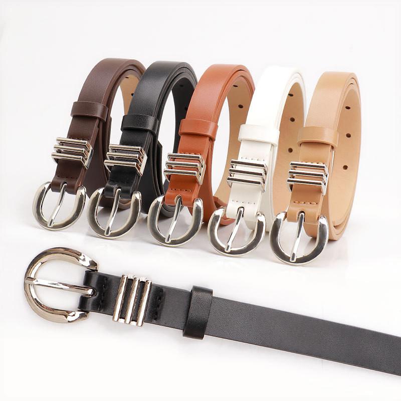 Minimalist Womens Leather Belt For Jeans And Trousers With Gold Alloy Buckle