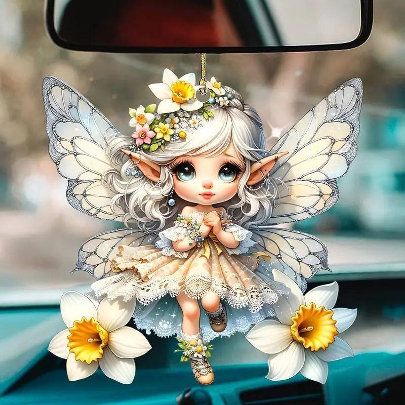 Green Acrylic Delightful Fairy Car Pendant Cartoon Style Adorable Interior Accessory Decor
