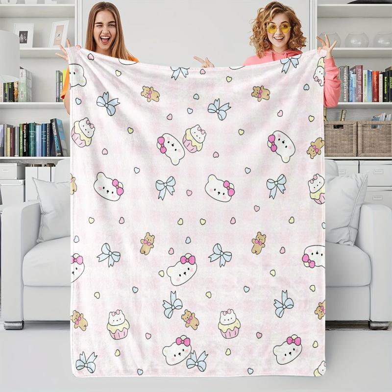 Sanrio Hello Kitty All-Over Print Pink Flannel Blanket Soft Warm Plush Throw Sofa Bed Cover Office Nap Shawl Travel Camping Gift