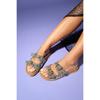 Crystal Embellishment Genuine Leather Double Belt Women's Slippers