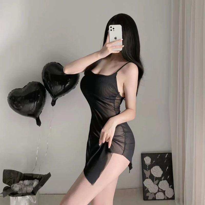 Sexy Women Tights Pencil Dress Sheer See Thorugh Micro Mini Mesh Elastic Bodycon Dress Backless High Slip Dress