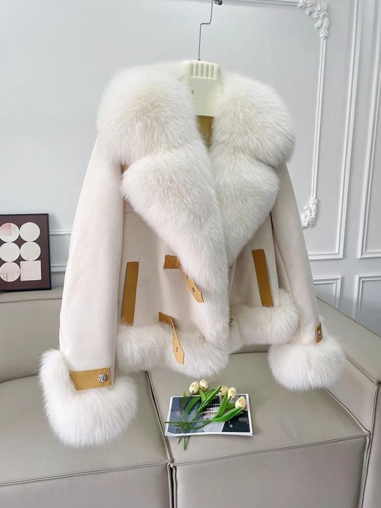 Women Fur & Faux Fur Coats ,turndown Collar, Pure Color, Loose and Casual, Fur Long-sleeved Coats ,Faux Fur Coats ,pocket Jacket
