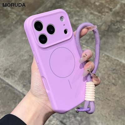 Matte for Magsafe Candy Color Lanyard Case for iPhone 16 17 Pro Max Air 15 14 Plus 12 13 11 Wrist Strap Liquid Silicone Cover