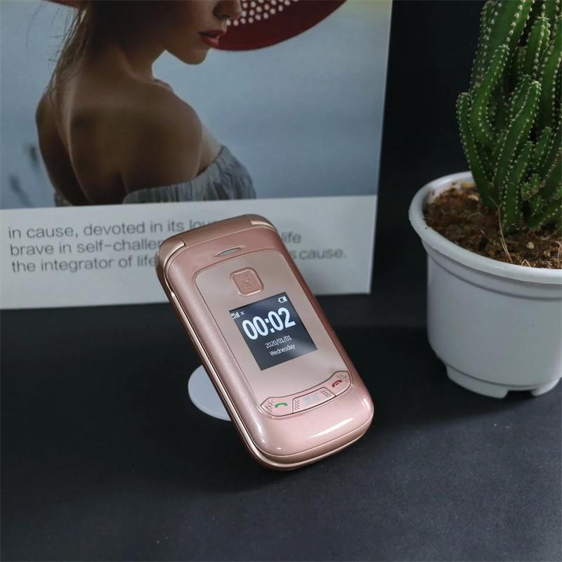 Dual Screen Small Senior Flip Phone Spped Dial Big Button Dual Screen Loud Speaker Two Sim Cards Clamshell Mobile SOS Dial Torch Button Phone