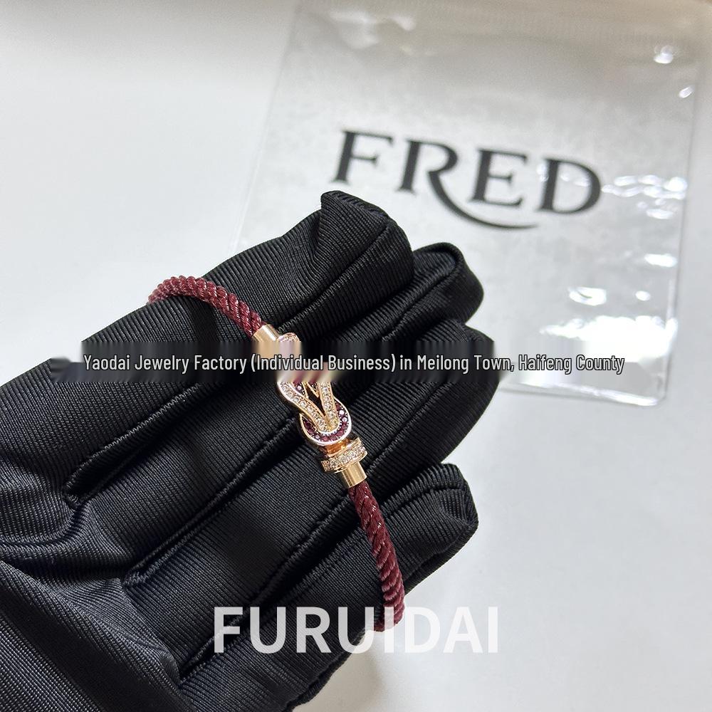 Fei Jia Horseshoe & Eight-Character Buckle Diamond Nylon Bracelet for Couples
