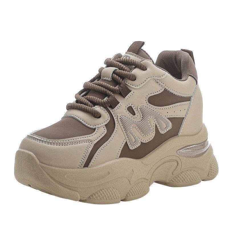 Foreign Trade Internal Height-increasing Women's Shoes 2025 New Thick-soled Dad Shoes Heightened Leather Surface Soft Sole Waterproof and Non-slip