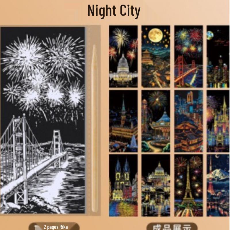 Night View City & Castle Scratch Art for Adults and College Students - Decompression Painting Paper