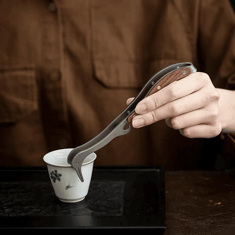 Stainless Steel Tea Tongs Clip Wood Handle Chinese Gongfu Tea Set Accessories Tool For Ceremony Home Brewing Filter Strainer 1 pcs