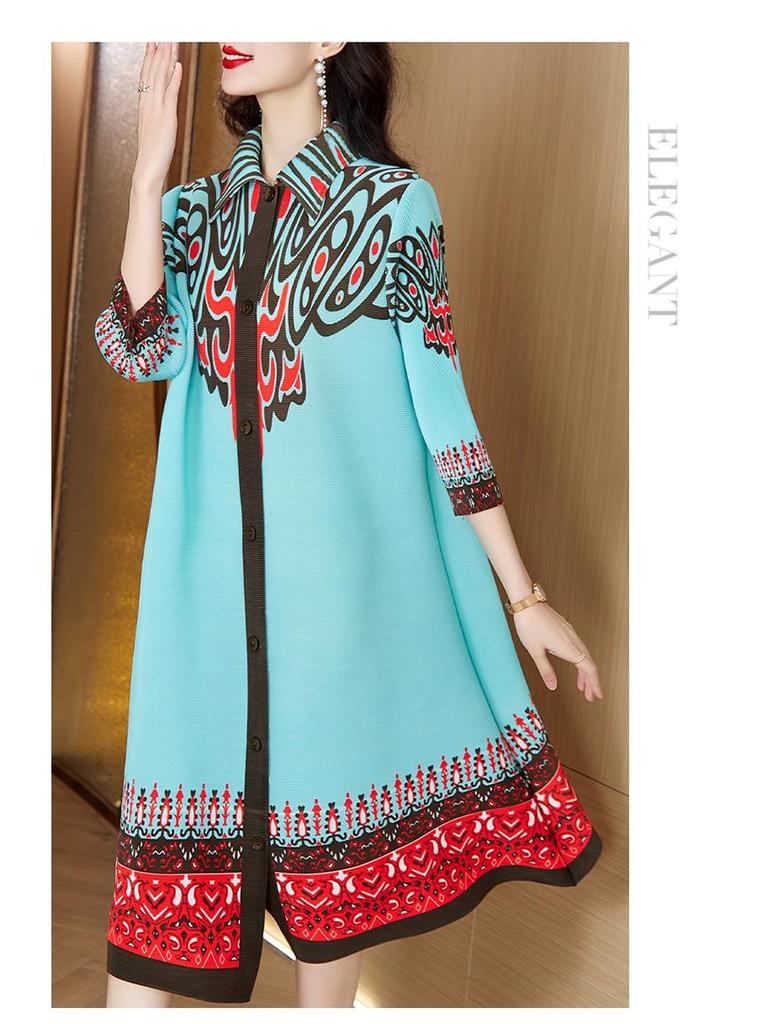 Spring Floral Pleated A-Line Dress Jacket for Women - Plus Size