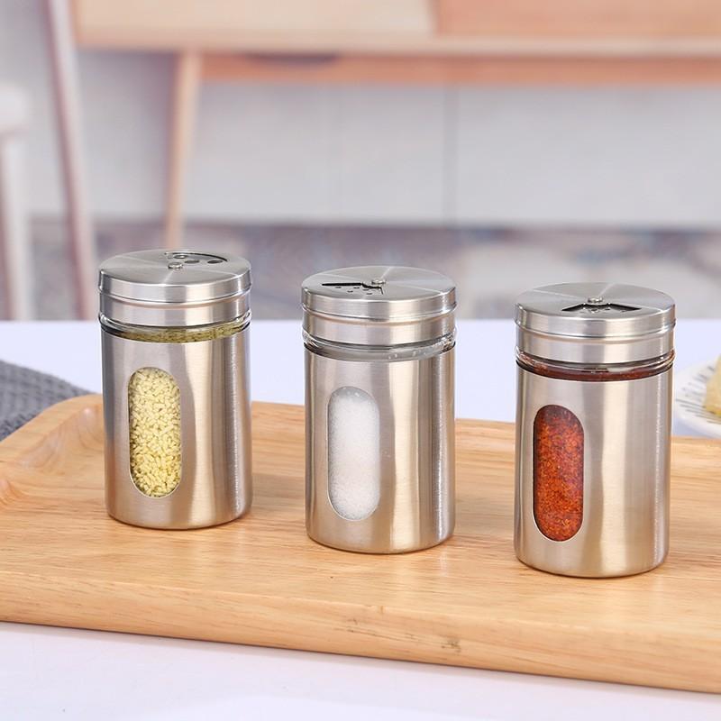 Stainless Steel Spice Shaker Seasoning Cans Rotate Camping Barbecue Jars Spice Storage Box Salt Sugar Pepper Storage Bottle