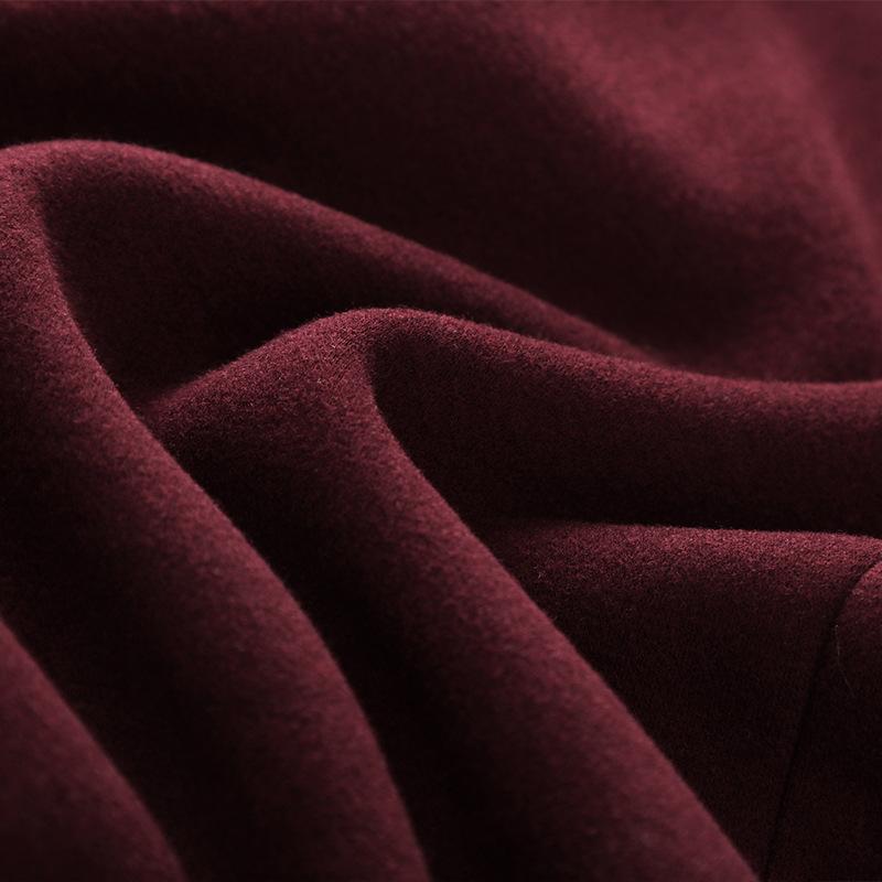 Ancola Women's Red Wool Pants: 2024 Autumn/Winter Plus Velvet Straight-Leg Wide-Leg Style