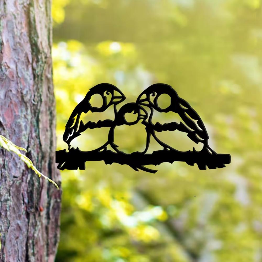 1pc Bird Family Metal Art Garden Signs - Cut Metal Sign A Metal House Sign forHome Garden Yard Art Patio and Outdoor Decorations