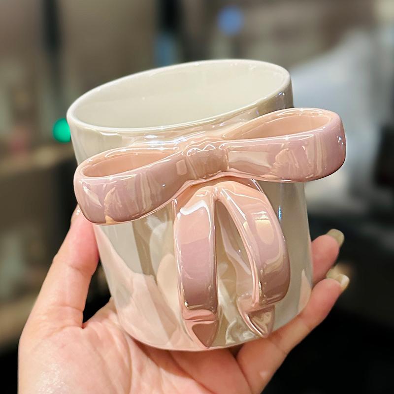 Korean Style Bow Handle Coffee Mug – Aesthetic Water Cup for Women and Girls