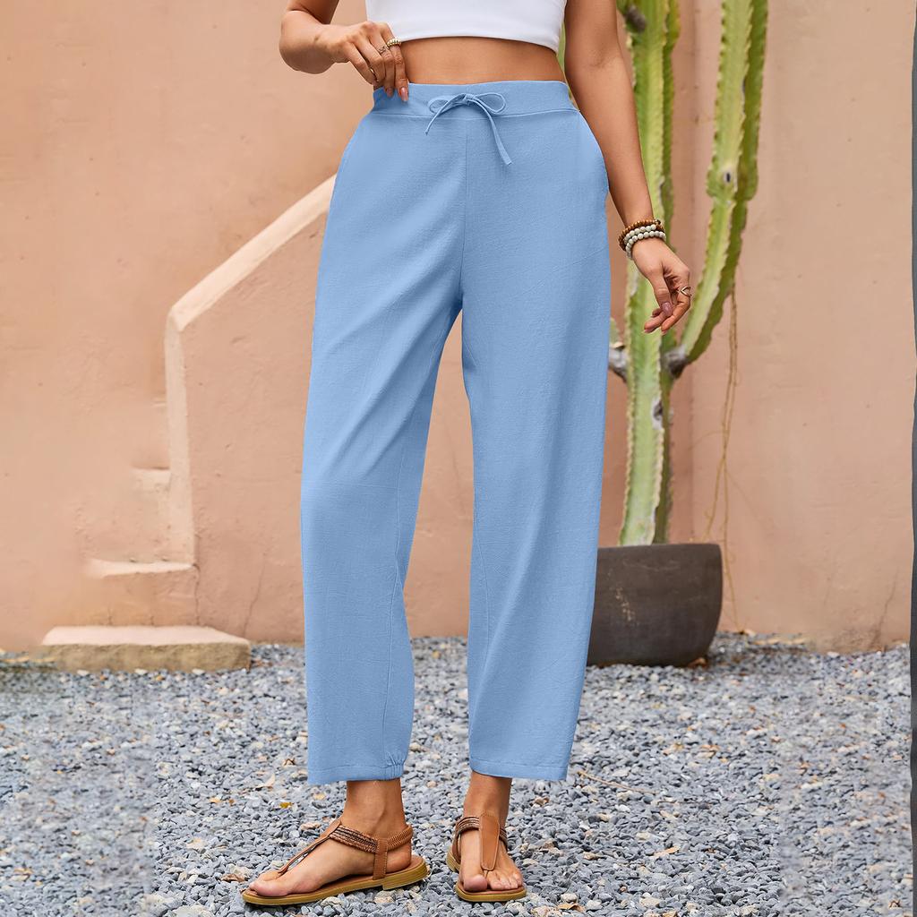 Calças Casuais e Fashion Coloridas Soltas com Bolsos para Mulheres