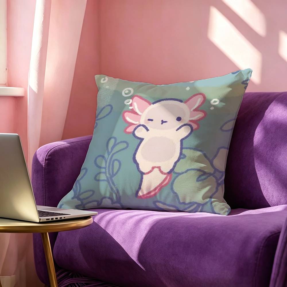 Cute Axolotl Square Double-Sided printed Pillow Case Bedroom Bedside Pillow Sofa Cushion Cover