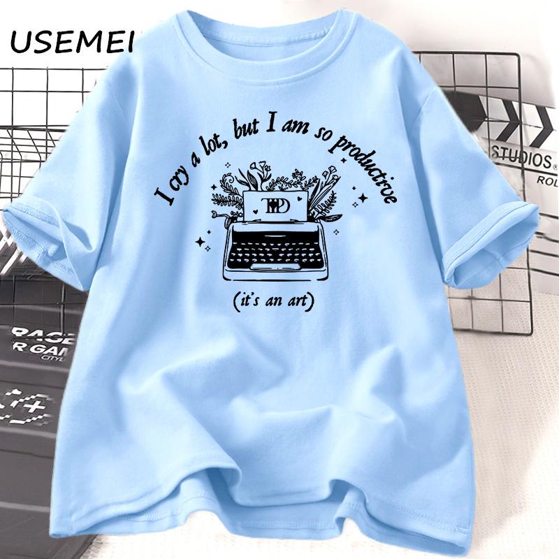 I Cry A Lot But So Productive T-shirt Tortured Poets T Shirts Cotton Short Sleeve Graphic Tees Summer Oversize Ladies Tshirt