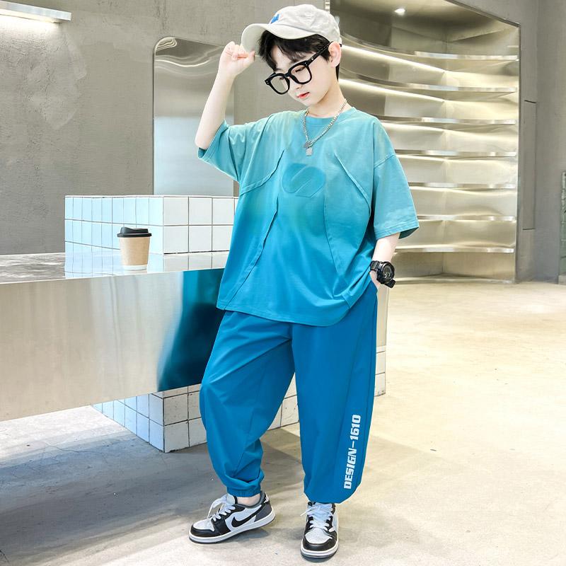 

Kids Boy Summer Clothing Set Cotton T-shirt and Pants 2 Pieces Clothes Set Children Casual Tracksuit Outfit Suit 5-14 T 160 небо синє кольору