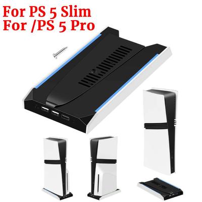 For PS 5 Slim/PS 5 Pro RGB Console Host Stand with 3 USB 2.0 Ports Vertical Station Base for Sony Playstation 5 Game Accessories