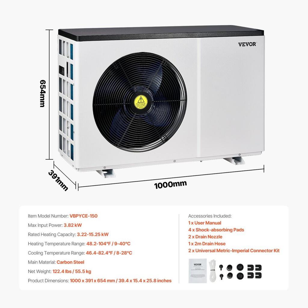 Elektrische Pool-Wärmepumpe 3,22-15,25kW Energiesparend Frequenzvariabel