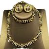 Medieval Vintage Heavy Industry Retro Electroplated Real Gold Necklace Set, Leopard Print Black Gold Enamel Necklace With Diamond Stud Earrings