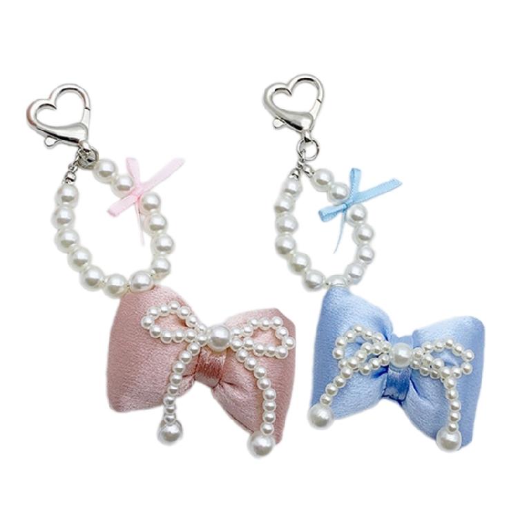 Sweet Cute Pearl Beaded Bowknot Keychain Decorations Keyring Hanging Ornament